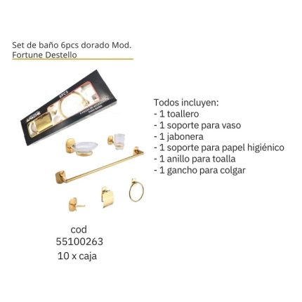 Set de baño 6pcs dorado Mod. Fortune Destello(10PCS)