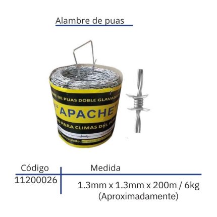 Alambre de puas 1.3mm x 1.3mm x 200m / 6kg (Aproximadamente)