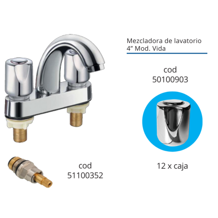 Mezcladora de lavatorio 4" Mod. Vida (12PCS)