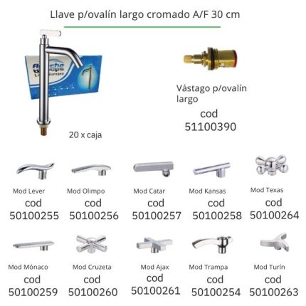 Llave p/ovalín largo cromado A/F 30 cm (20PCS)